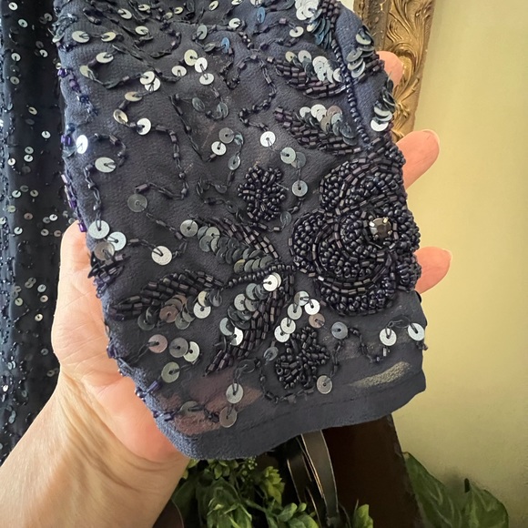 NWT Mac Duggal Womens Navy Sequin Embellished Midi Cocktail & Party Dress Sz 12 - Picture 6 of 9